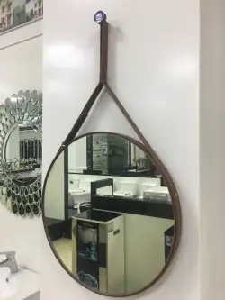 Gương Tròn Đèn Led Treo Dây Da Đẹp 028