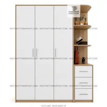 Tủ Quần Áo 1m4 X 2m Thiết Kế Hiện Đại, 3 Hộc Kéo Lớn Bên Ngoài...