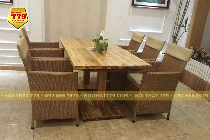 Bàn Ghế Nhà Hàng Quán Ăn Bằng Nhựa Giả Mây