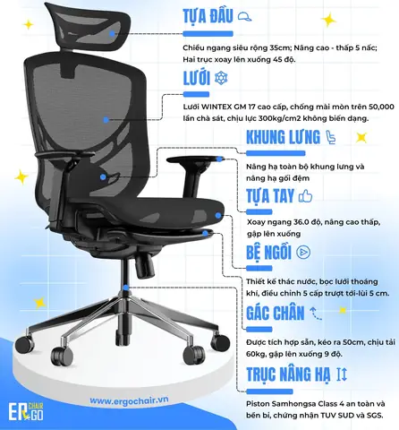 Ghế Công Thái Học Gtchair I-vino Mt (bảo Hành 12 Năm)