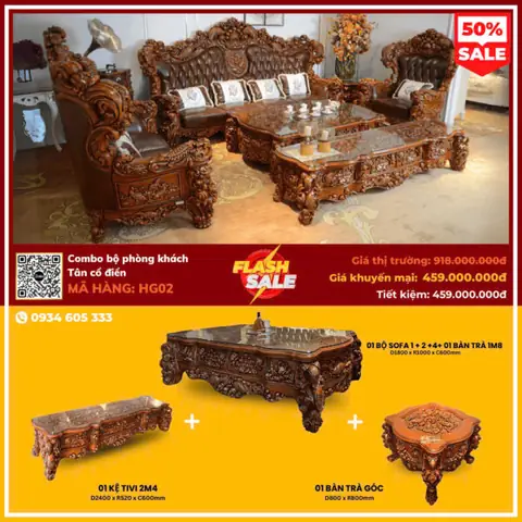 Combo Bộ Phòng Khách Tân Cổ Điển
