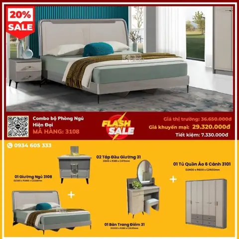Combo Giường Ngủ Hiện Đại 3108
