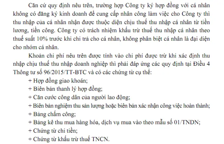 Phương Án 1: Kýhợp Đồngthuê Khoánvới1 Cá Nhân Không Kinh Doanhtự Tổ Chức Đội Thi Công