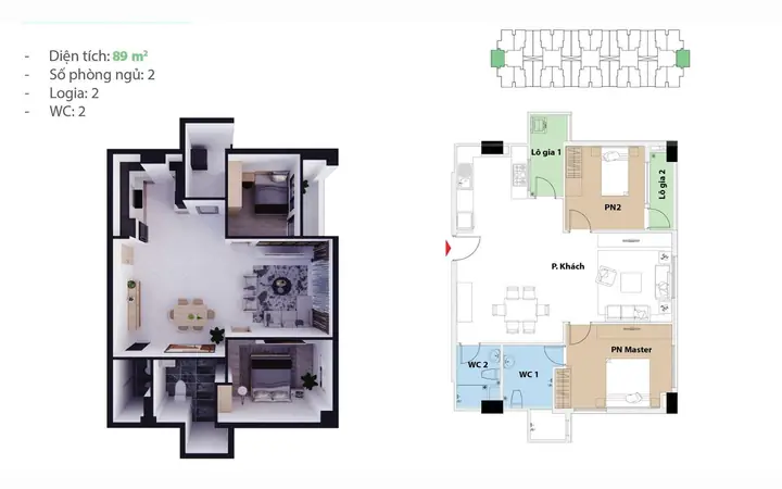 Bản Vẽ Bố Trí Mặt Bằng Chung Cư 89m2