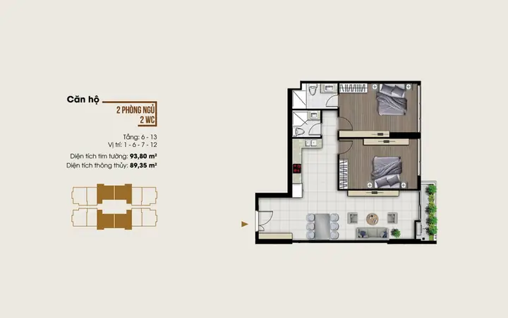 Bản Vẽ Bố Trí Mặt Bằng Chung Cư 89m2