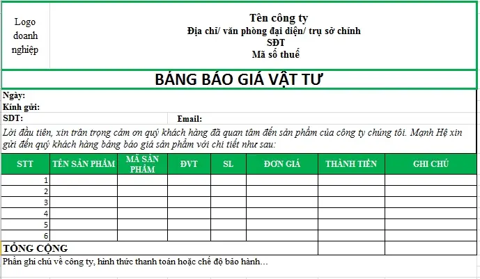 Mẫu Bảng Báo Giá Đẹp Mẫu Bảng Báo Giá Đẹp