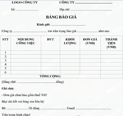 Mẫu Bảng Báo Giá Thông Dụng Mẫu Bảng Báo Giá Thông Dụng