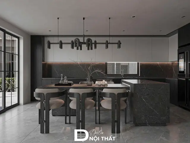 Mẫu Thiết Kế Nội Thất Phòng Bếp Đẹp Với Gam Màu Tối