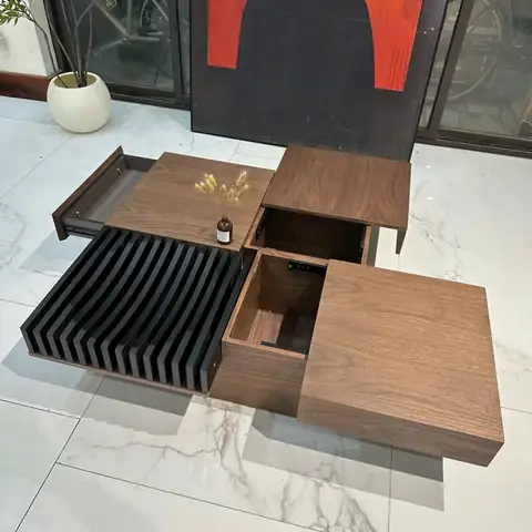 Bàn Trà Vuông Veneer Óc Chó – Phong Cách Tối Giản Nhập Khẩu Cao Cấp