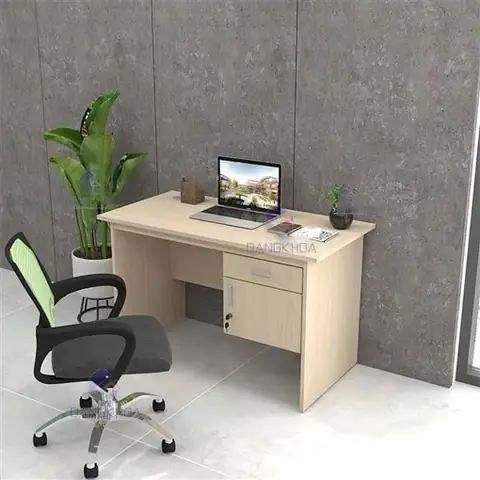 Hình Ảnh Bàn Làm Việc 1m2 Hộc Liền Màu Trắng Sữa – Blvdk09