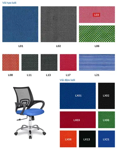 Bảng Màu Tiêu Chuẩn Của Ghế Lưới Nhân Viên Hòa Phát Gl113