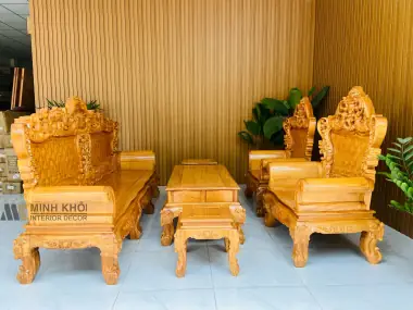 Bàn Ghế Ăn Gõ Đỏ Hoàng Gia Mặt Bàn Oval - Ba911