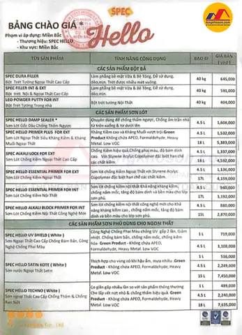 Bảng Báo Giá Sơn Spec Mới Nhất Bảng Báo Giá Sơn Spec Mới Nhất