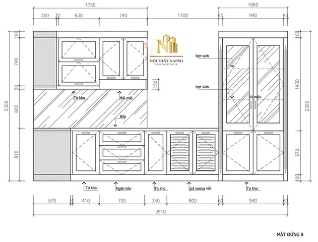 Thiết Kế 3d Mẫu Tủ Bếp Gỗ Sồi Nso08
