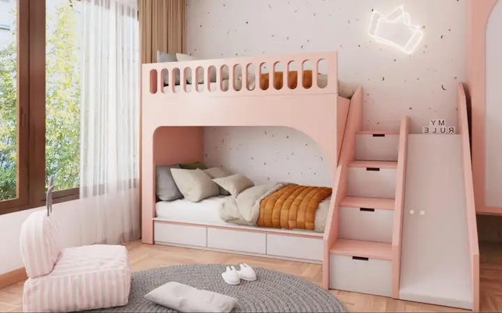 Thiết Kế Phòng Ngủ Sử Dụng 2 Tone Màu Trắng Hồng Làm Chủ Đạo