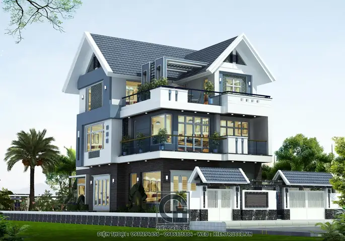 Mẫu Thiết Kế Biệt Thự Mái Thái 3 Tầng Phong Cách Hiện Đại Mẫu Thiết Kế Biệt Thự Mái Thái 3 Tầng Phong Cách Hiện Đại