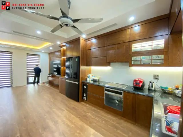 Hình Ảnh Thi Công Nội Thất Phòng Khách – Bếp Bằng Gỗ Sồi Nga