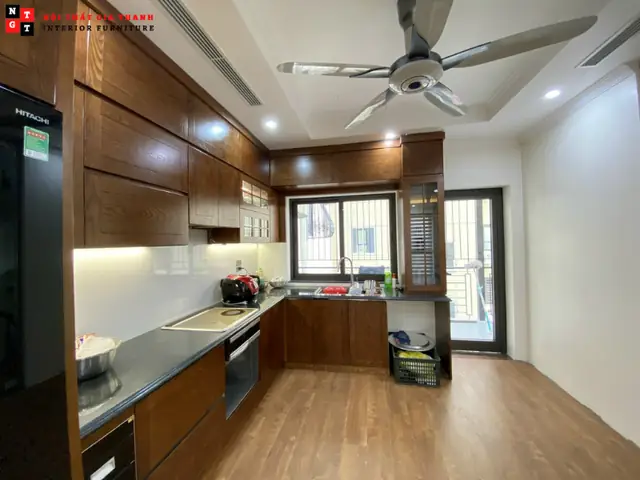 Hình Ảnh Thi Công Nội Thất Phòng Khách – Bếp Bằng Gỗ Sồi Nga