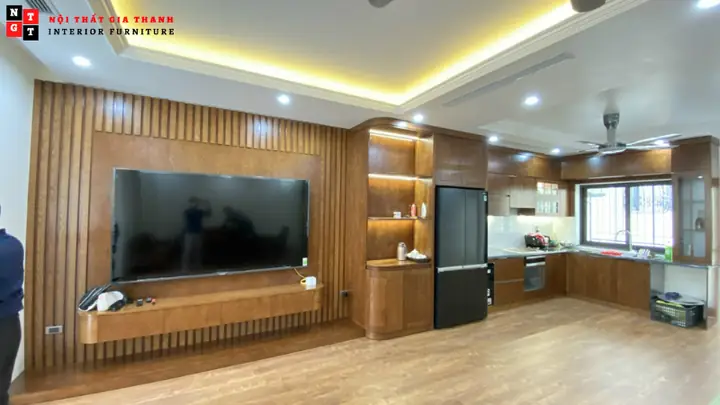Hình Ảnh Thi Công Nội Thất Phòng Khách – Bếp Bằng Gỗ Sồi Nga