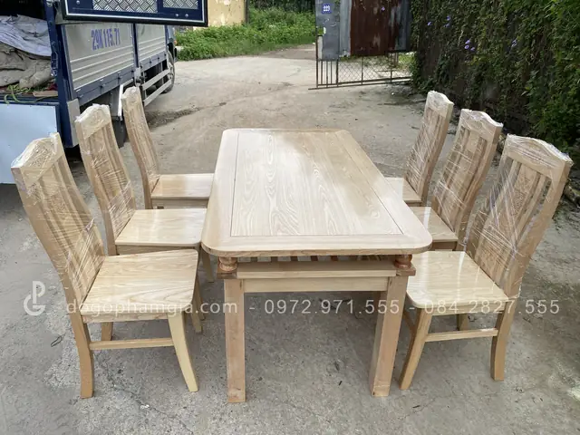 Bàn Ăn 6 Ghế Hình Chữ Nhật Gỗ Sồi