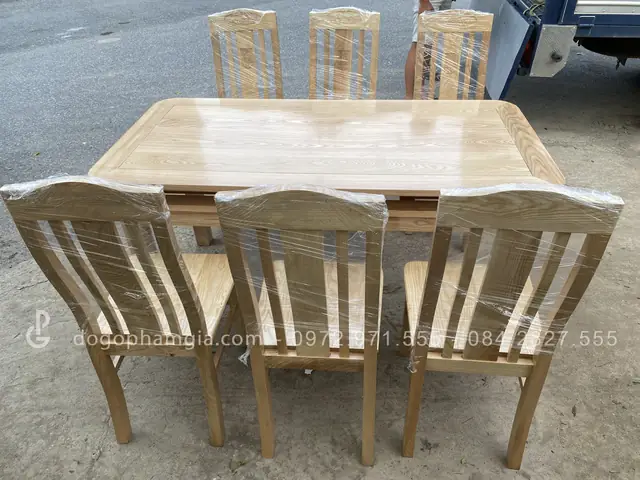 Bàn Ăn 6 Ghế Hình Chữ Nhật Gỗ Sồi
