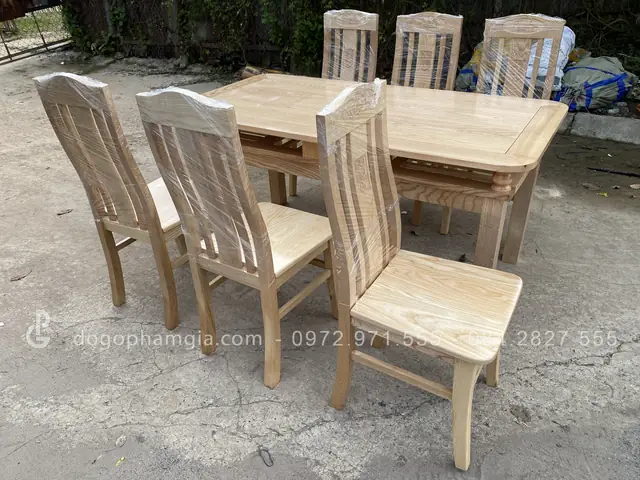 Bàn Ăn 6 Ghế Hình Chữ Nhật Gỗ Sồi