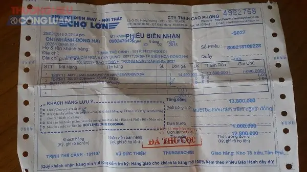 Đồng Nai: Điện Máy Nội Thất Chợ Lớn Thiếu Quan Tâm Khách Hàng