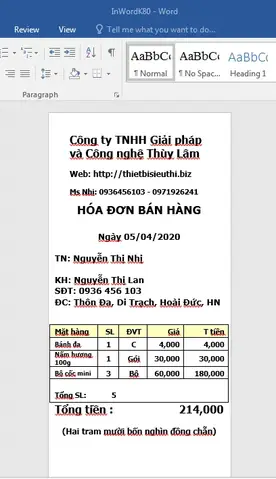 In Hóa Đơn Bán Hàng Từ File Word Excel Qua Máy In Hóa Đơn Nhiệt
