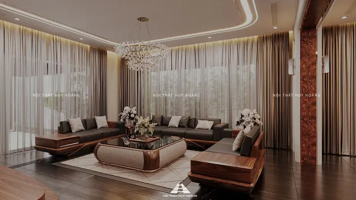 Thiết Kế Nội Thất Phòng Khách Gỗ Óc Chó Tại Biệt Thự Sala, Quận 2, Tp. Hồ Chí Minh