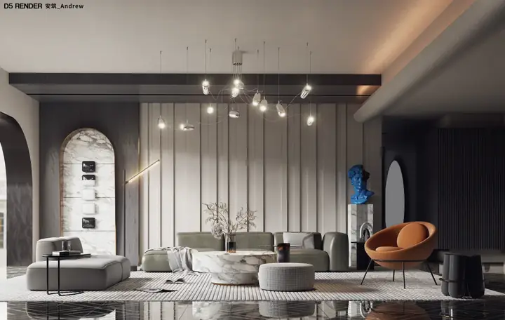 R/archviz - Hình Render Nội Thất Nhà Ở - Phòng Khách Hiện Đại Tối Giản - D5 Render