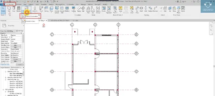 Bước 1: Vào Mặt Bằng Kiến Trúc Tầng 1 > Architecture>place A Component Hoặc Gõ Lệnh Tắt Cm ( Để Mở Thư Viện Nội Thất )