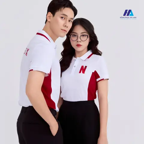 Mẫu Polo Đồng Phục Công Ty Netflix Màu Trắng Phối Đỏ- Đồng Phục Hải Anh