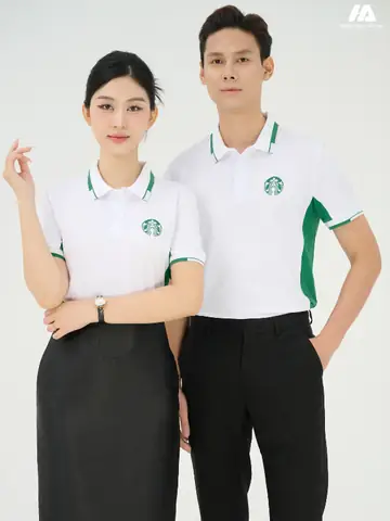 Áo Đồng Phục Công Ty Piquecool Pro Màu Trắng Gạo Phối Hai Bên Sườn Màu Xanh Lá