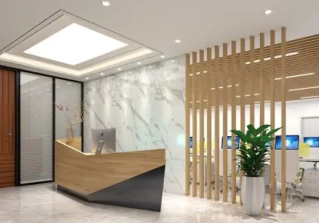 Bàn Lễ Tân Theo Phong Cách Hiện Đạihài Hòa Với Nội Thất Không Gian Tiền Sảnh Chung