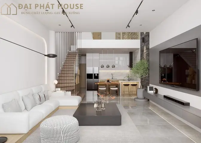 Mẫu Thiết Kế Nội Thất Phòng Khách Liền Bếp Nhà Ống
