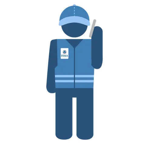 A Blue Fema Inspector With A Phone To His Ear
