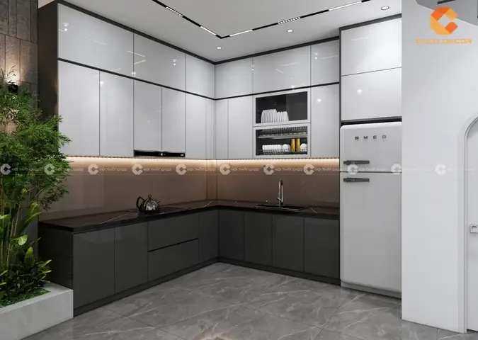 Tủ Bếp Phủ Acrylic Bóng Gương Hiện Đại