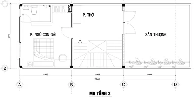Mặt Bằng Bố Trí Nội Thất Tầng 3 Nhà Ống