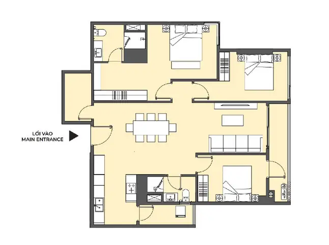 Căn Hộ 3 Phòng Ngủ (diện Tích: 113,54 M² – 143,74 M²)