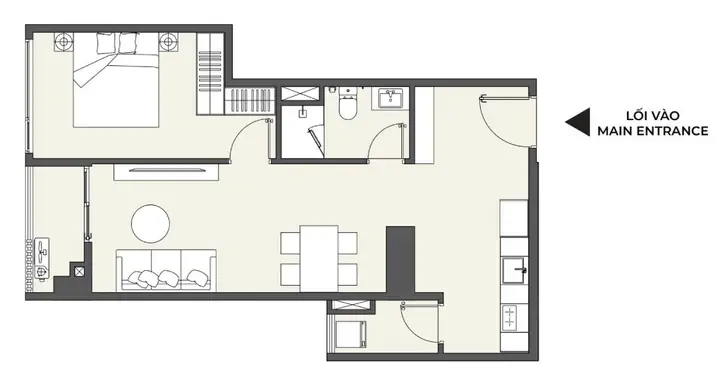 Căn Hộ 1 Phòng Ngủ (diện Tích: 56,56 M² – 60,99 M²)
