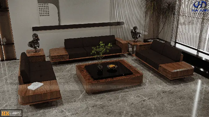 Bộ Sofa Gỗ Óc Chó Hk 60011
