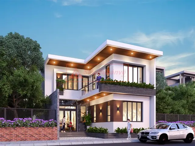 Phối Cảnh Ngoại Thất Mẫu Nhà Vuông 2 Tầng 80m2