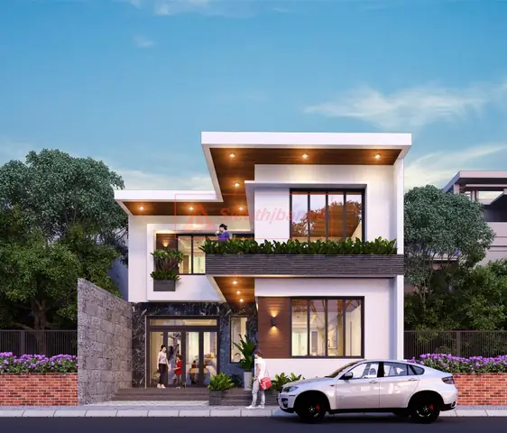 Phối Cảnh Ngoại Thất Mẫu Nhà Vuông 2 Tầng 80m2