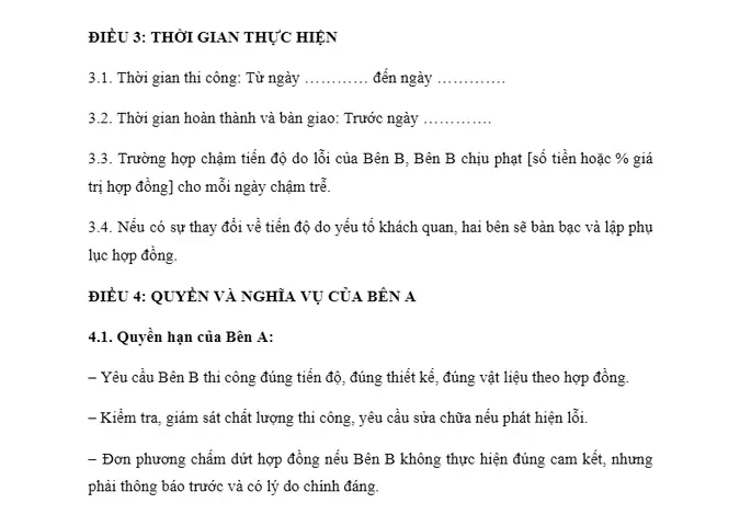 Mẫu Hợp Đồng Thi Công Nội Thất Cơ Bản