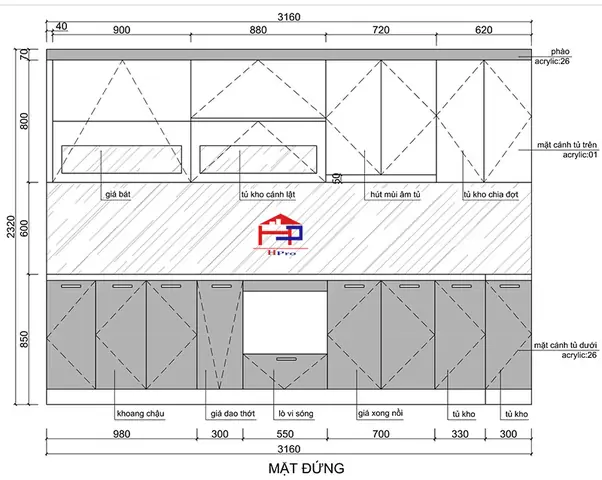 Thiết Kế Tủ Bếp Acrylic Tbac97 Chữ I Nhỏ Gọn, Hiện Đại Và Tiện Nghi