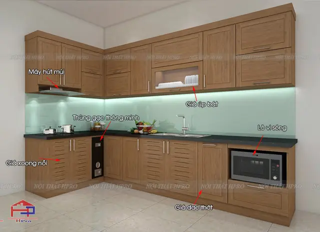 Ý Tưởng Thiết Kế Mẫu Tủ Bếp Bằng Gỗ Sồi Mỹ Tbsm08 Nhà Anh Viễn - Thôn Lời, Đặng Xá, Gia Lâm