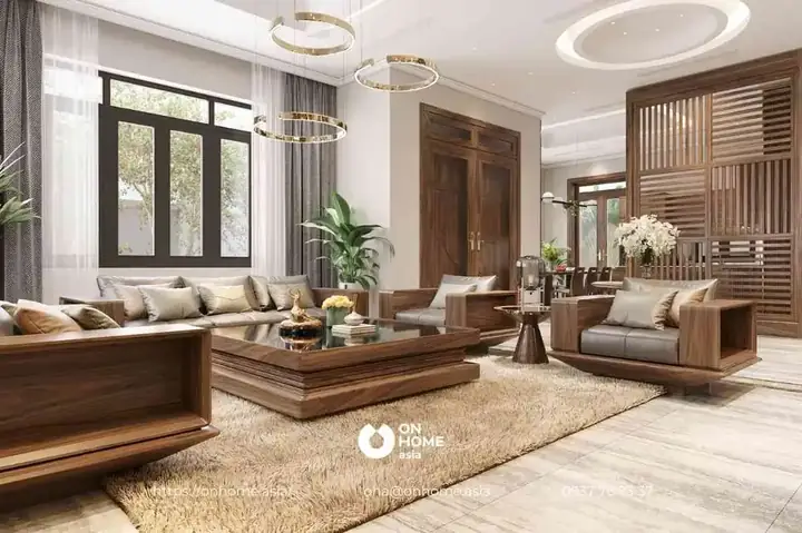 Mẫu 18: Bàn Ghế Gỗ Phòng Khách Gỗ Óc Chó Đẹp.