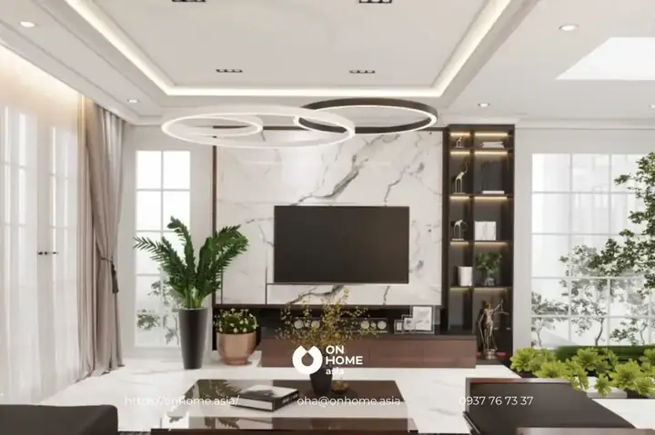 Cách Phối Màu Trong Thiết Kế Nội Thất Phòng Khách Gỗ Óc Chó.