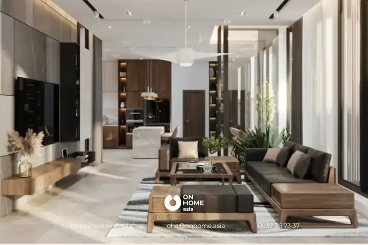 Mẫu 20: Thiết Kế Nội Thất Phòng Khách Gỗ Óc Chó Đẹp Dành Cho Chung Cư.