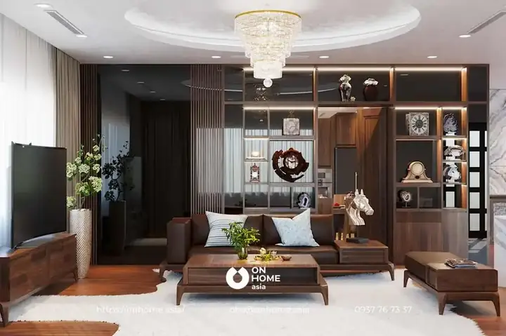 Tủ Trang Trí Phòng Khách Gỗ Óc Chó.